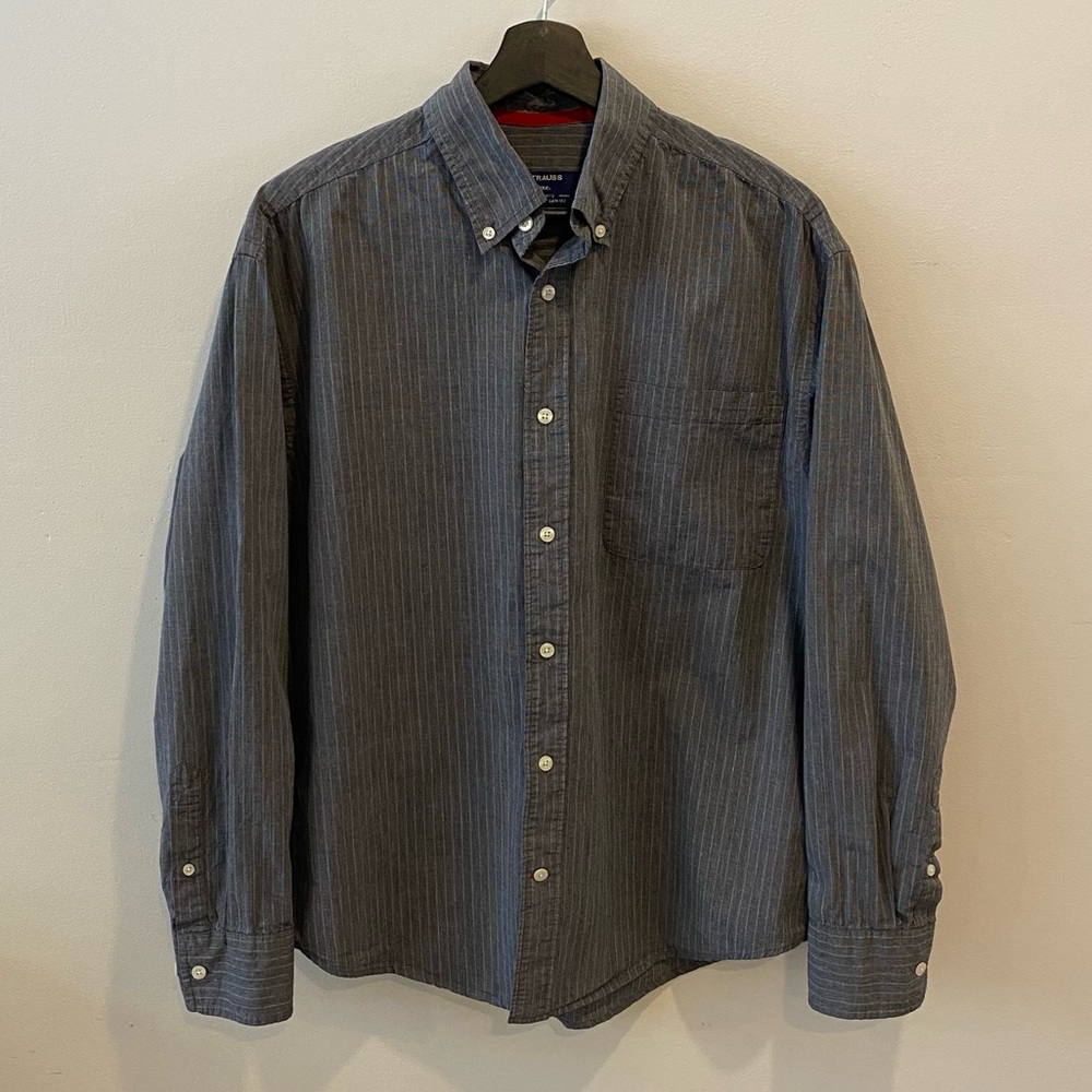 Levi Strauss signature long sleeve dress shirt size medium grey pinstripe cotton